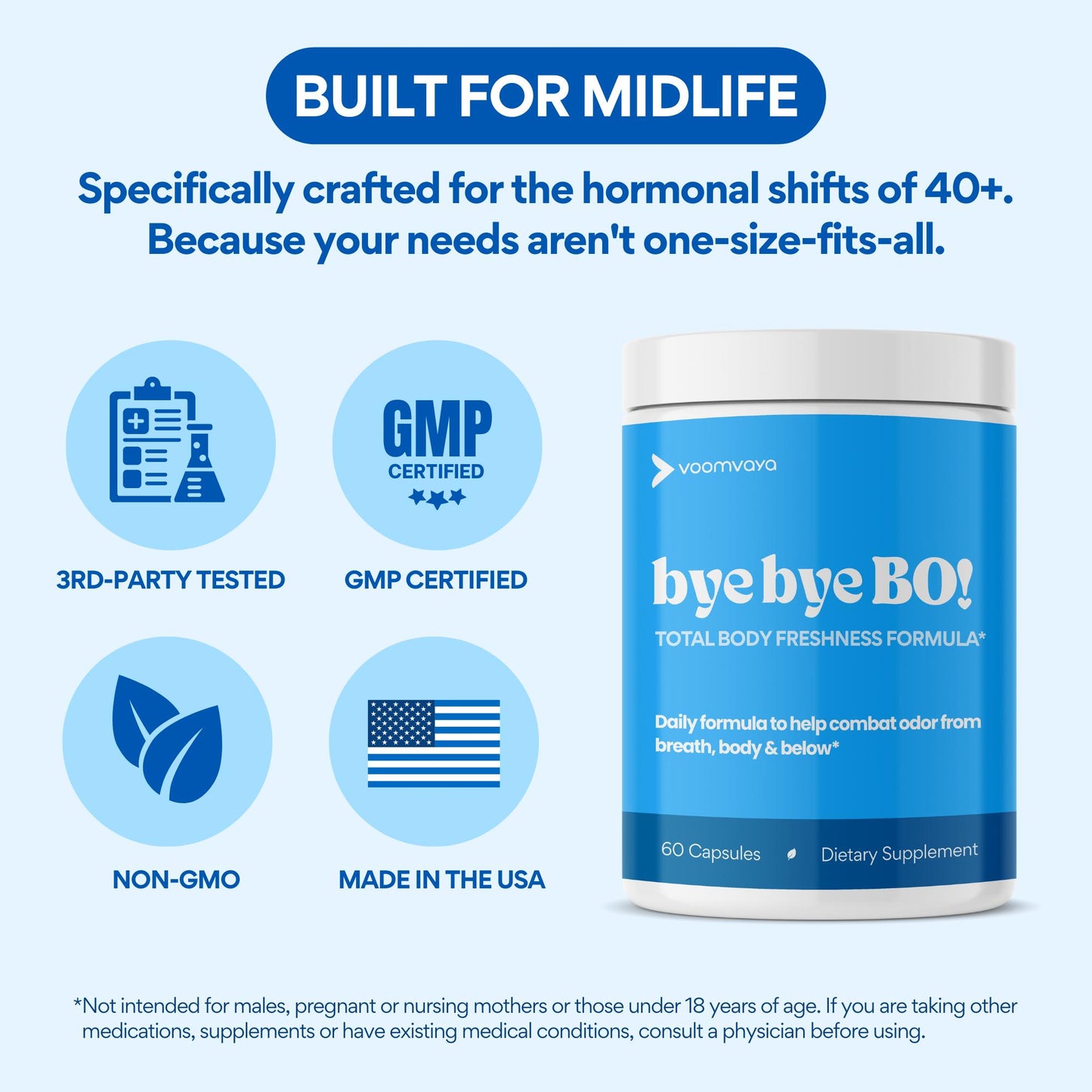VoomVaya Bye Bye BO – Body Deodorizing Supplement for Women Over 40 – Chlorophyll Pills with Sage & Peppermint – Internal Deodorant to Reduce Odor from Within – 60 Capsules