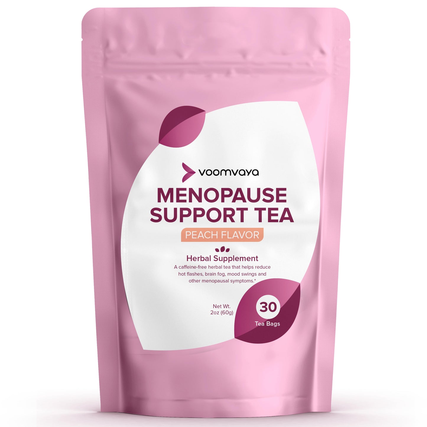 VoomVaya Menopause Support Tea - Natural Menopause Relief for Women with Red Clover & Black Cohosh - Alleviates Hot Flashes, Night Sweats, Mood Swings - Peach Flavor - 30 Teabags