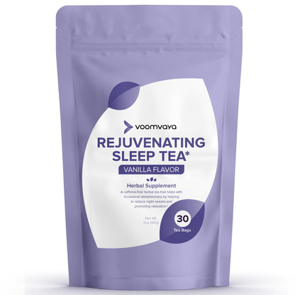 VoomVaya Rejuvenating Sleep Tea - Valerian Root Tea - Herbal Sleep Supplement for Menopause with Valerian Root, Lavender & Chamomile - Alleviates Hot Flashes, Night Sweats - 30 Teabags